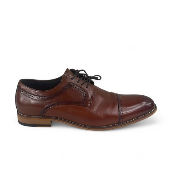 Stacy Adams Dickinson Cap Toe Oxford Cognac Leather Shoes Size 9.5M 25066 NWOB - Picture 1 of 8